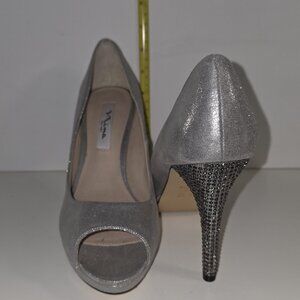 Nina Women’s Silver and Rhinestone High-Heeled Shoe